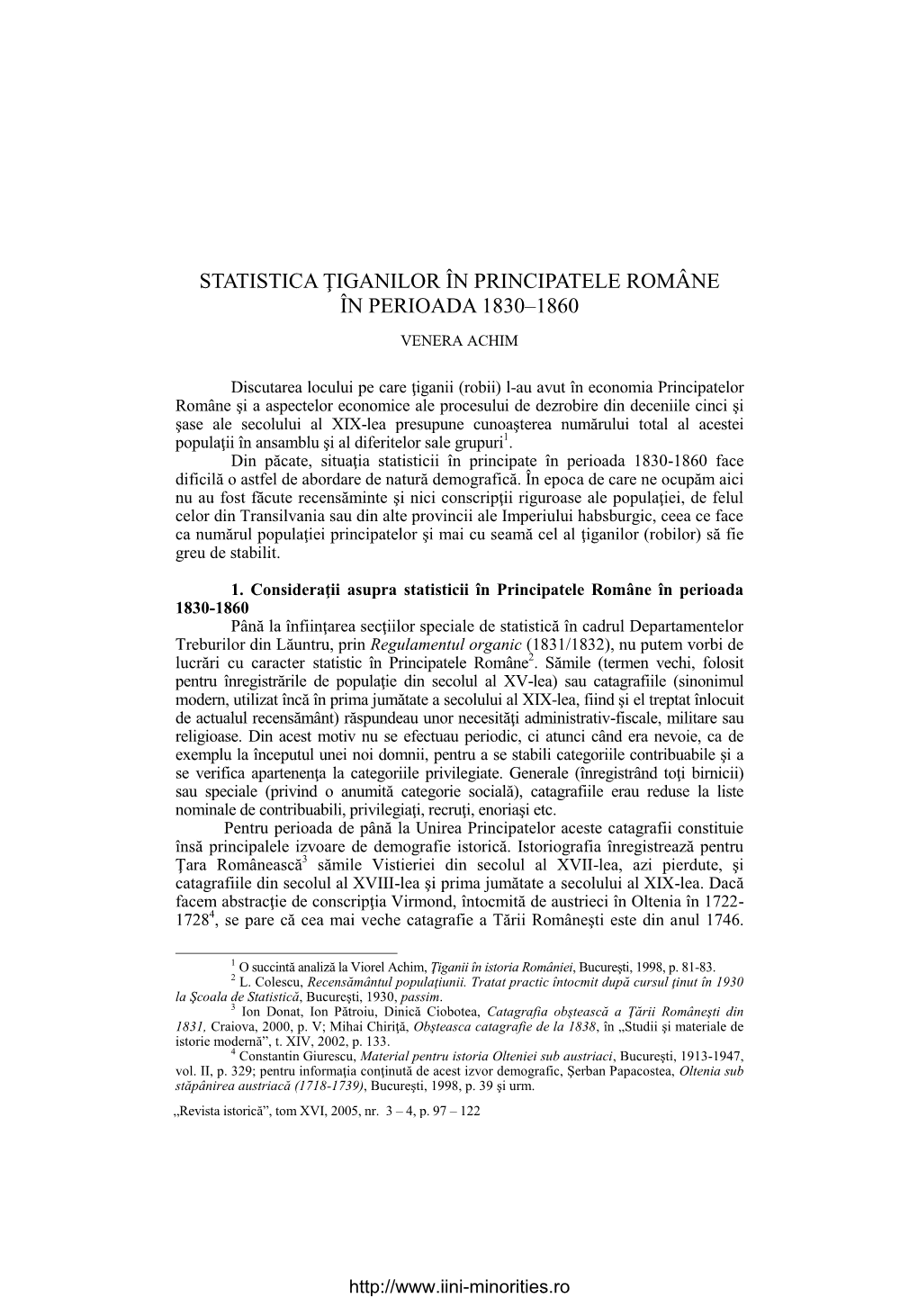 Statistica Ţiganilor În Principatele Române În Perioada 1830–1860