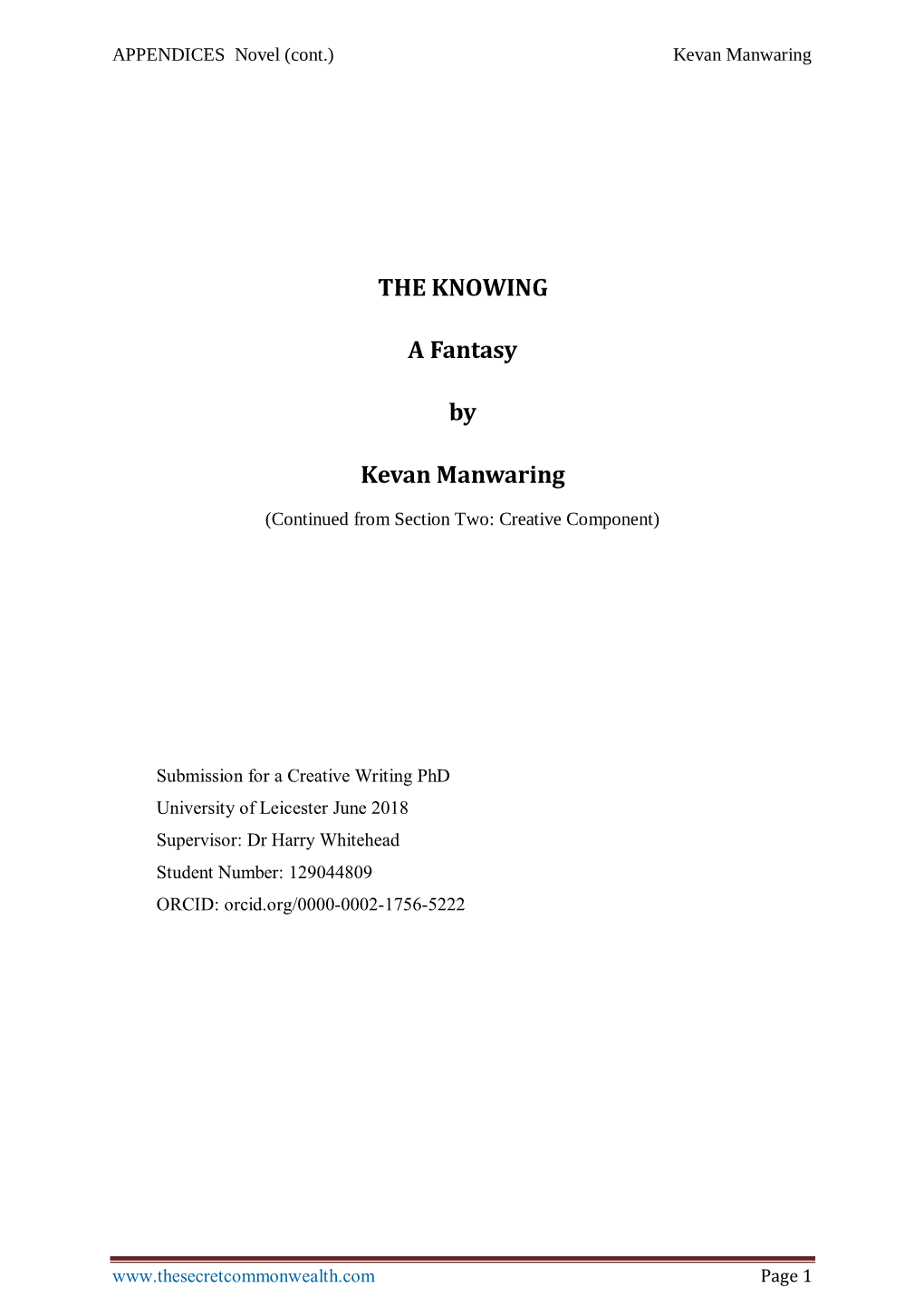 THE KNOWING a Fantasy by Kevan Manwaring