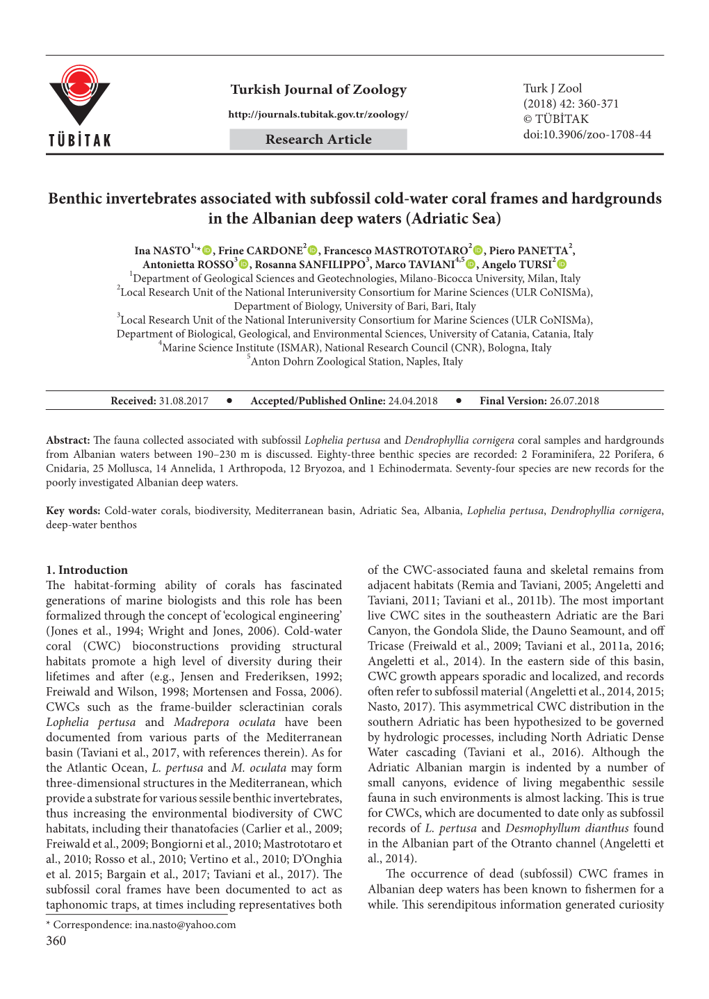 Benthic Invertebrates Associated with Subfossil Cold-Water Coral Frames and Hardgrounds in the Albanian Deep Waters (Adriatic Sea)