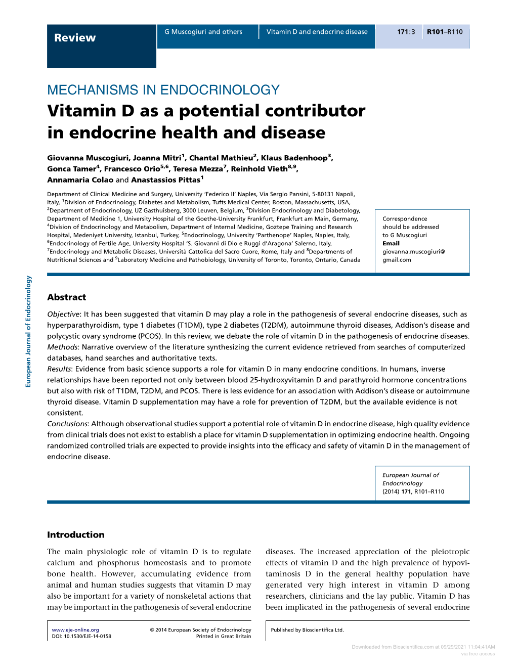 Vitamin D As a Potential Contributor in Endocrine Health and Disease