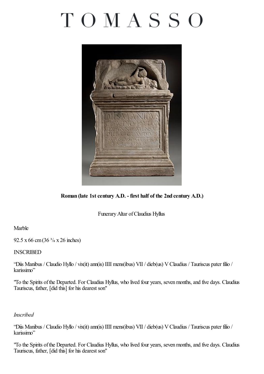 Funerary Altar of Claudius Hyllus