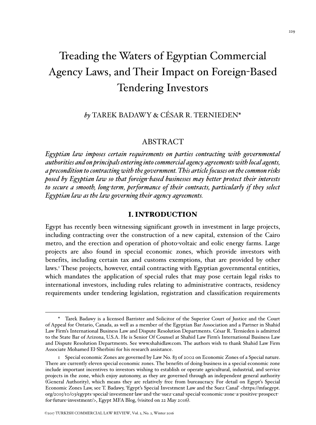 Treading the Waters of Egyptian Commercial Agency Laws, and Their Impact on Foreign-Based Tendering Investors