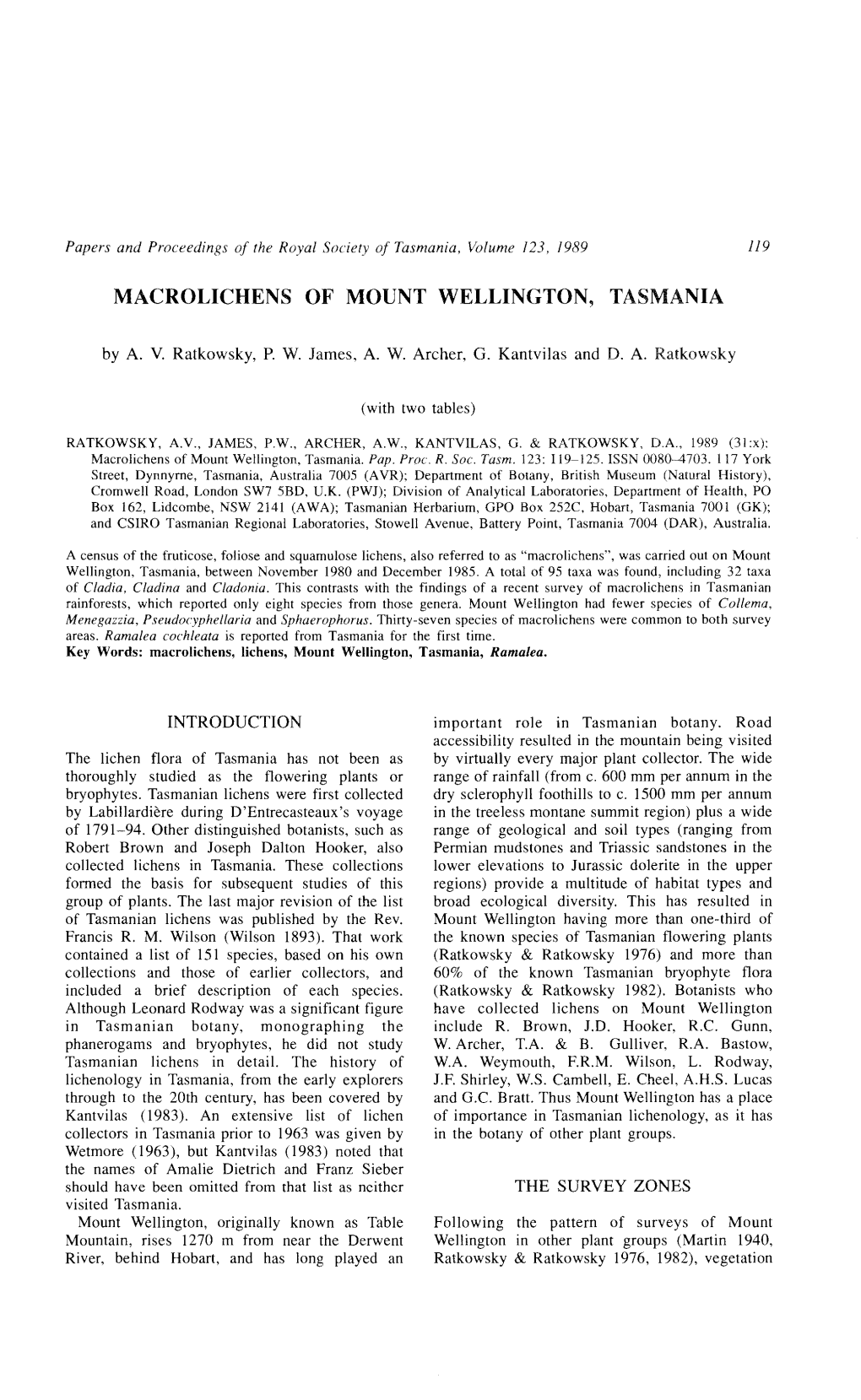 Macrolichens of Mount Wellington, Tasmania