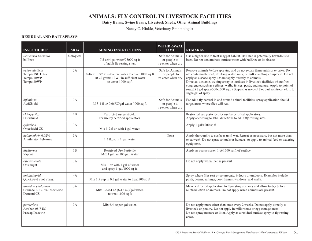 ANIMALS: FLY CONTROL in LIVESTOCK FACILITIES Dairy Barns, Swine Barns, Livestock Sheds, Other Animal Buildings Nancy C