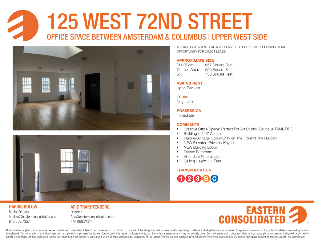 125 West 72Nd Street Office Space Between Amsterdam & Columbus | Upper West Side