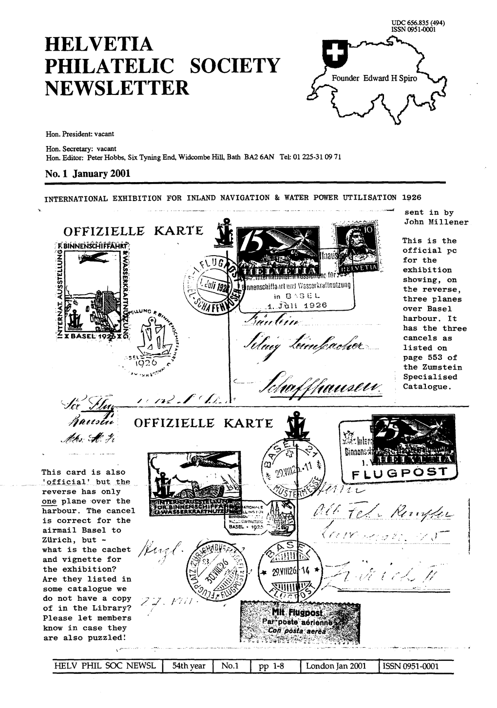 HELVETIA PHILATELIC SOCIETY NEWSLETTER Lulls. )