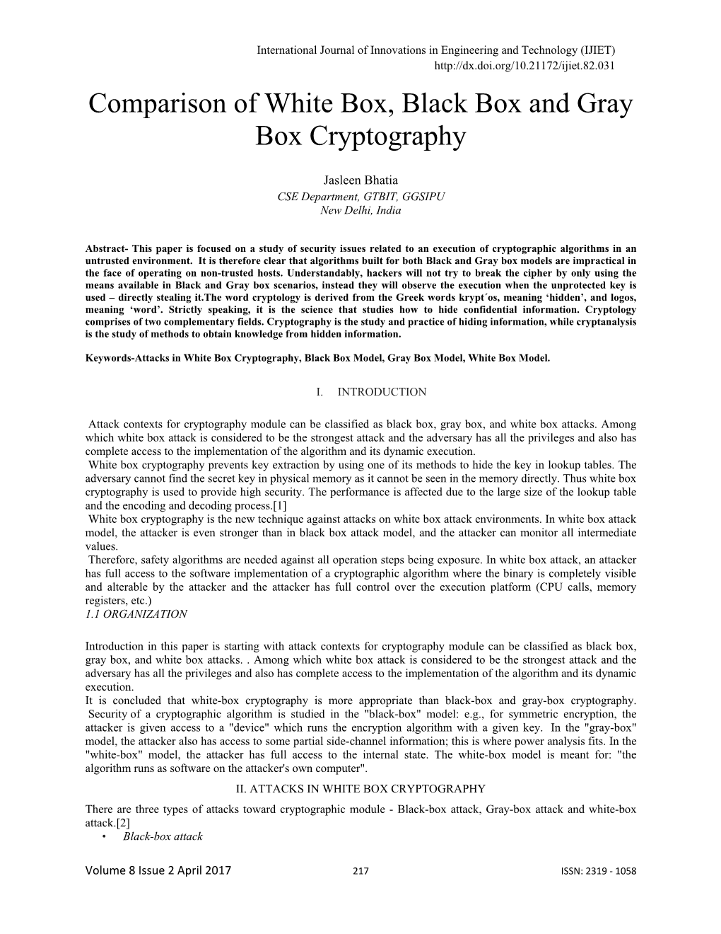 Comparison of White Box, Black Box and Gray Box Cryptography