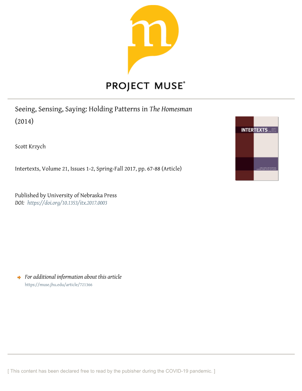Seeing, Sensing, Saying: Holding Patterns in the Homesman (2014)