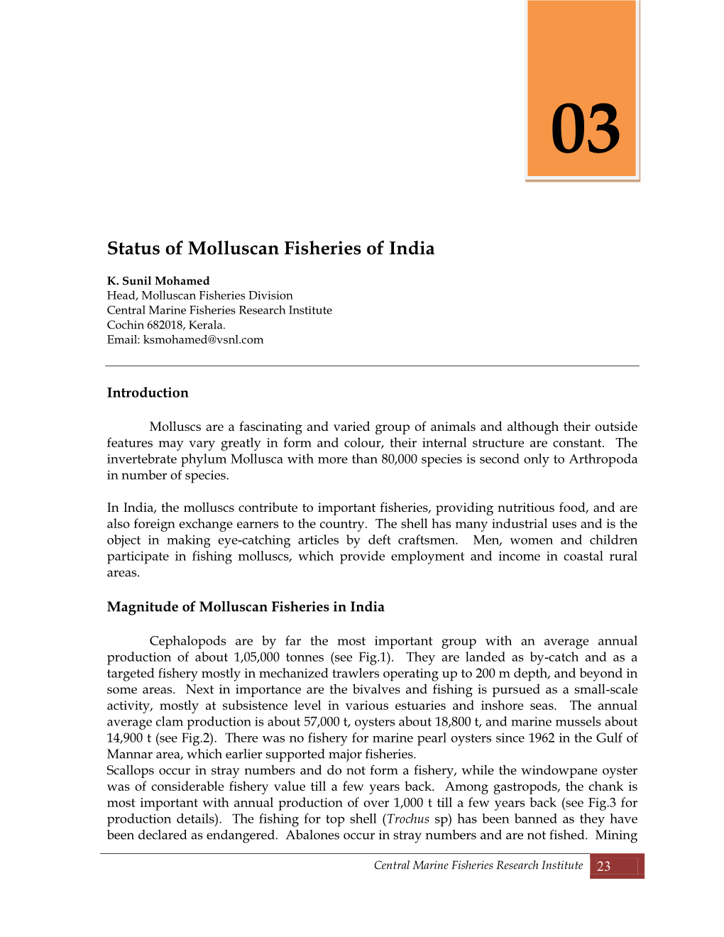 Status of Molluscan Fisheries of India