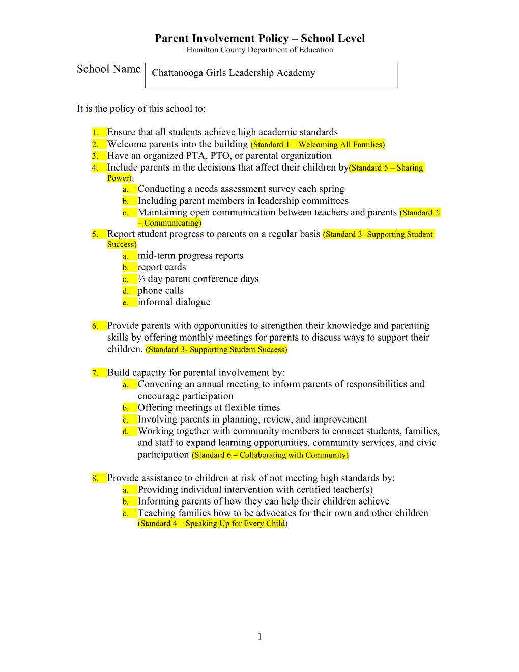 Parent/Family Engagement Plan