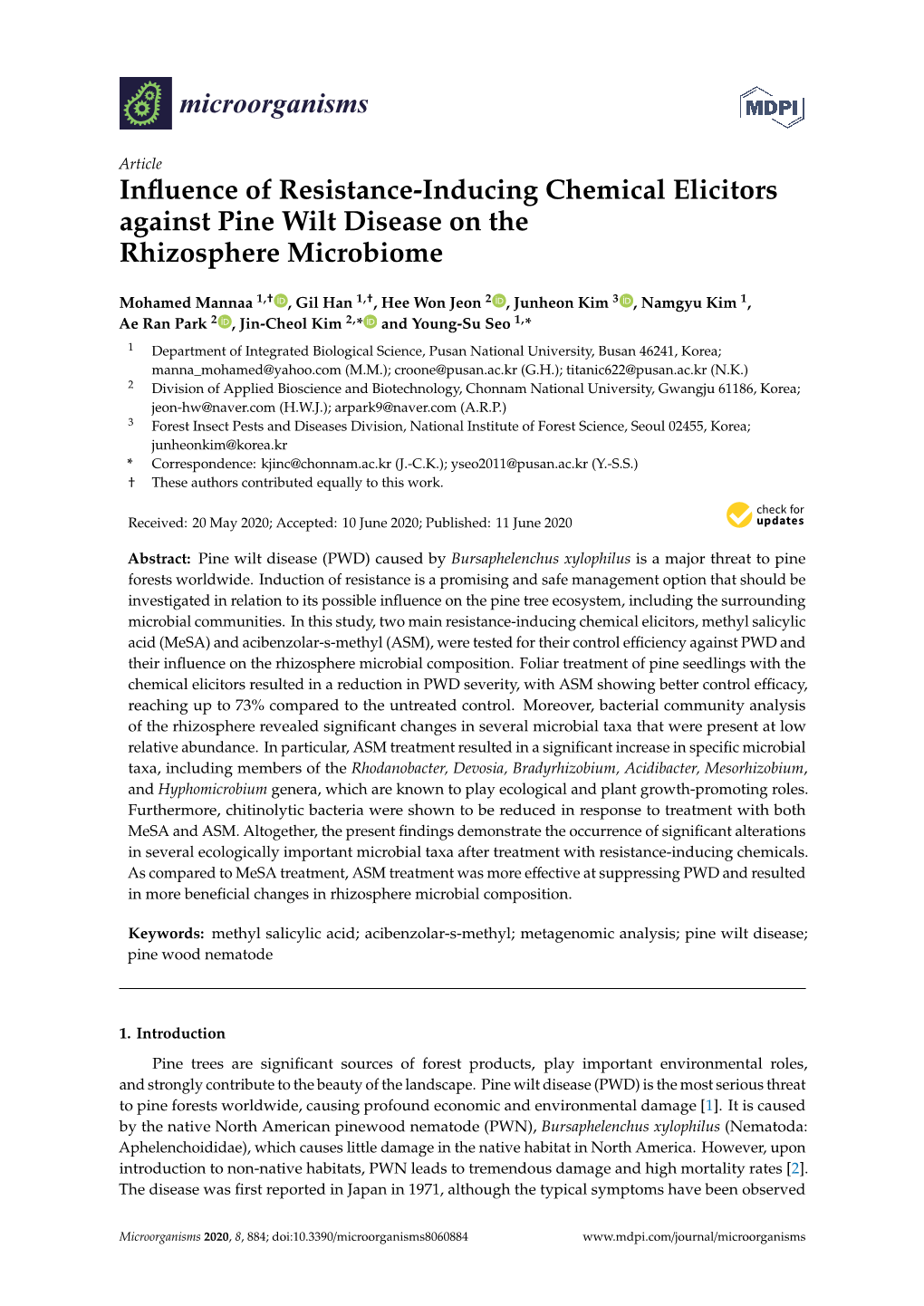Influence of Resistance-Inducing Chemical Elicitors Against Pine Wilt