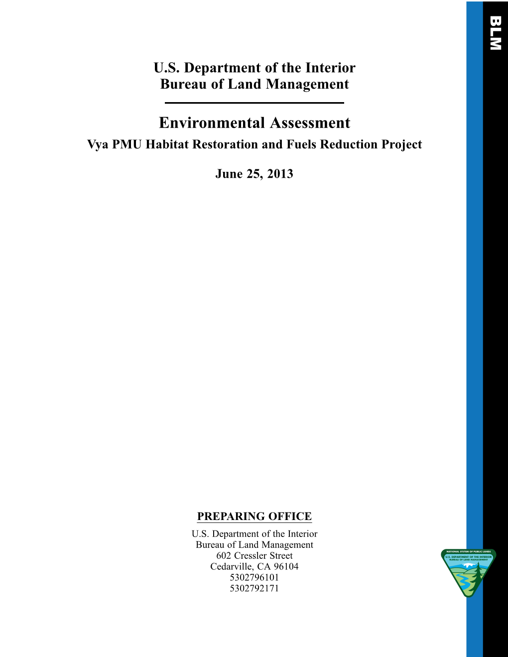 Environmental Assessment Vya PMU Habitat Restoration and Fuels Reduction Project