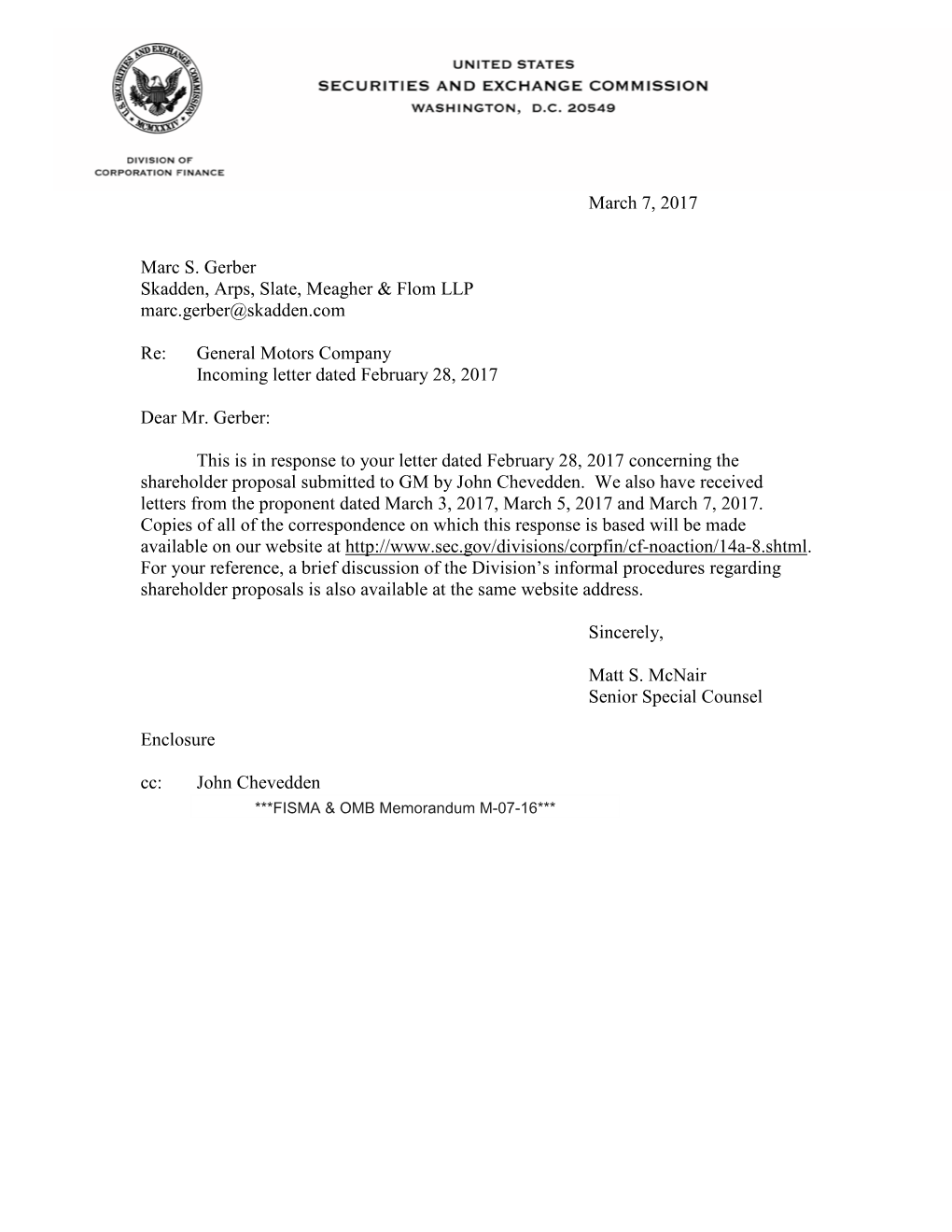 General Motors Company; Rule 14-8 No-Action Letter