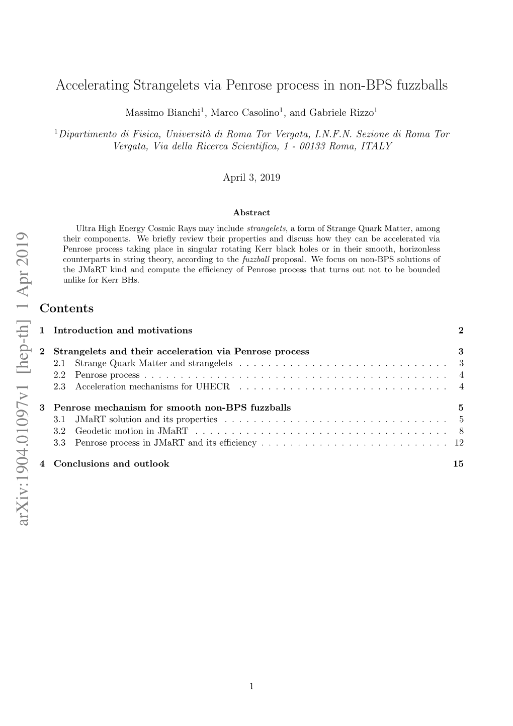 Arxiv:1904.01097V1 [Hep-Th] 1 Apr 2019