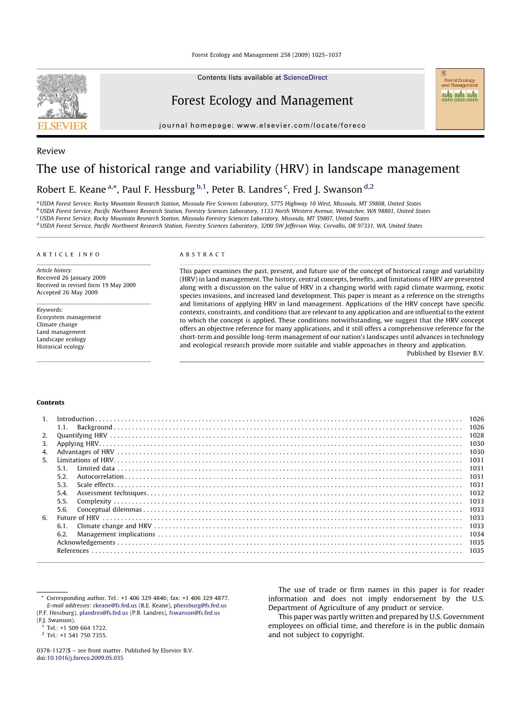 The Use of Historical Range and Variability (HRV) in Landscape Management