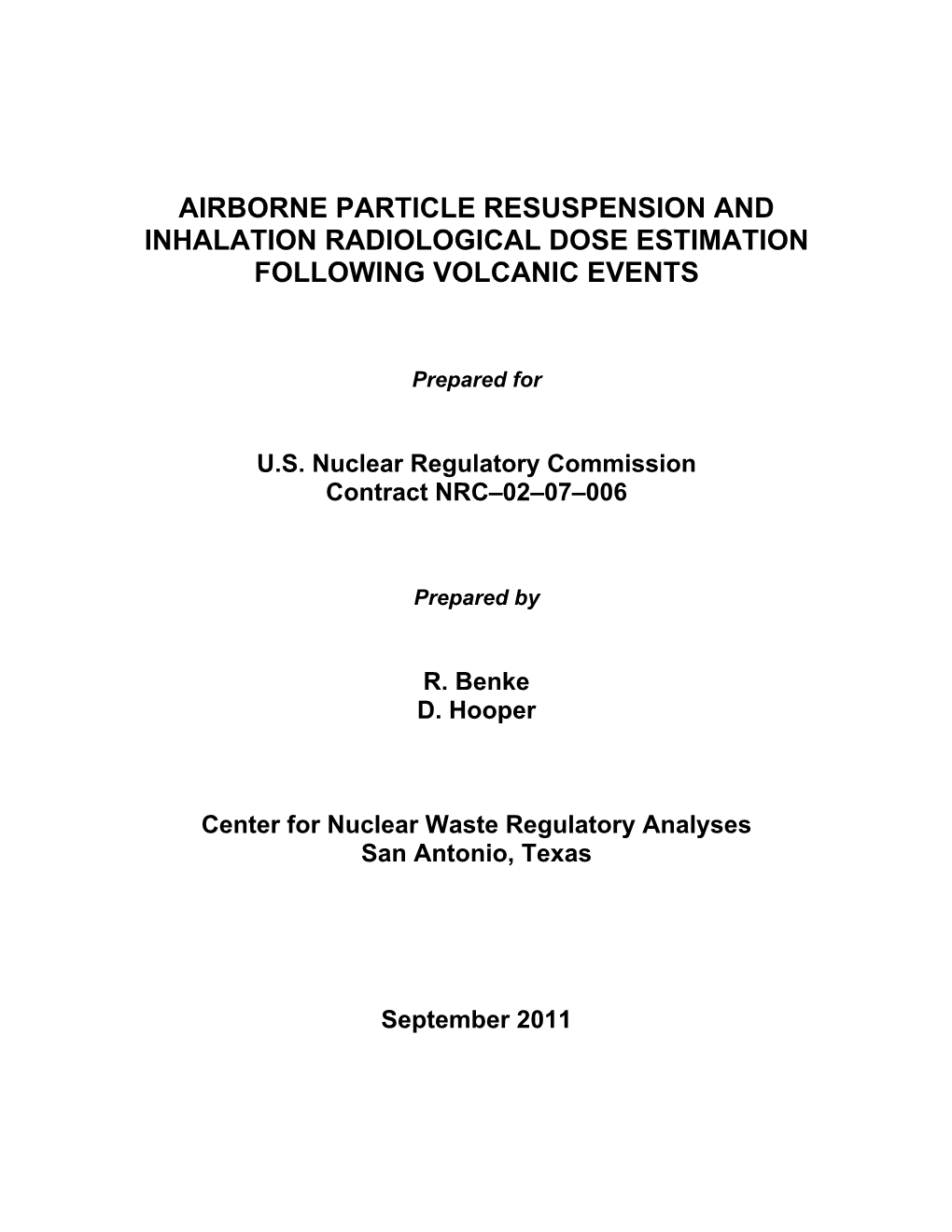 "Airborne Particle Resuspension and Inhalation Radiological Dose