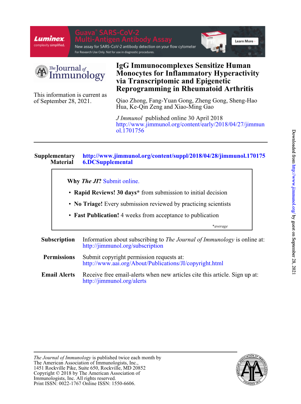 Igg Immunocomplexes Sensitize Human Monocytes for Inflammatory