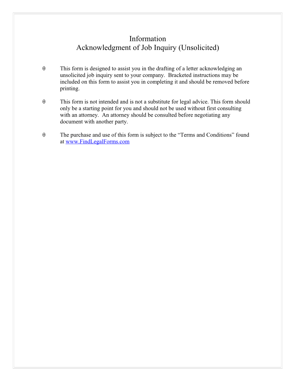 LTR: Acknowledgment of Job Inquiry (Unsolicited)