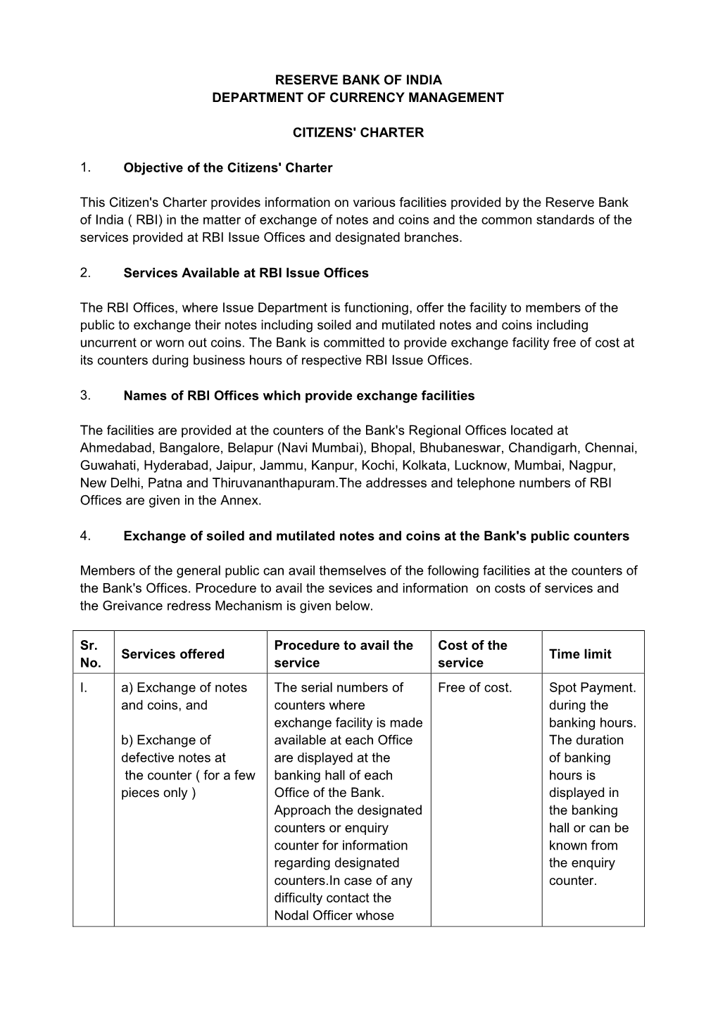 Reserve Bank of India Department of Currency Management