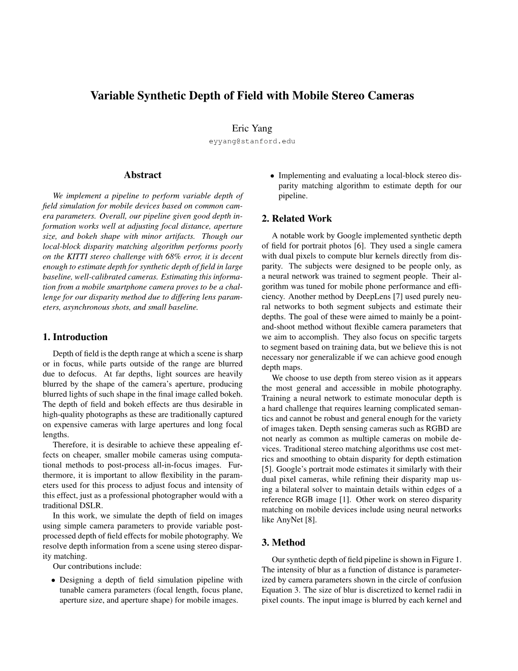 Variable Synthetic Depth of Field with Mobile Stereo Cameras