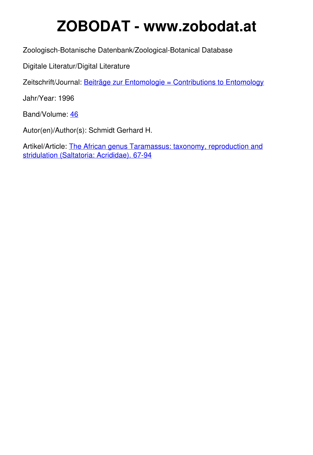 The African Genus Taramassus:Taxonomy