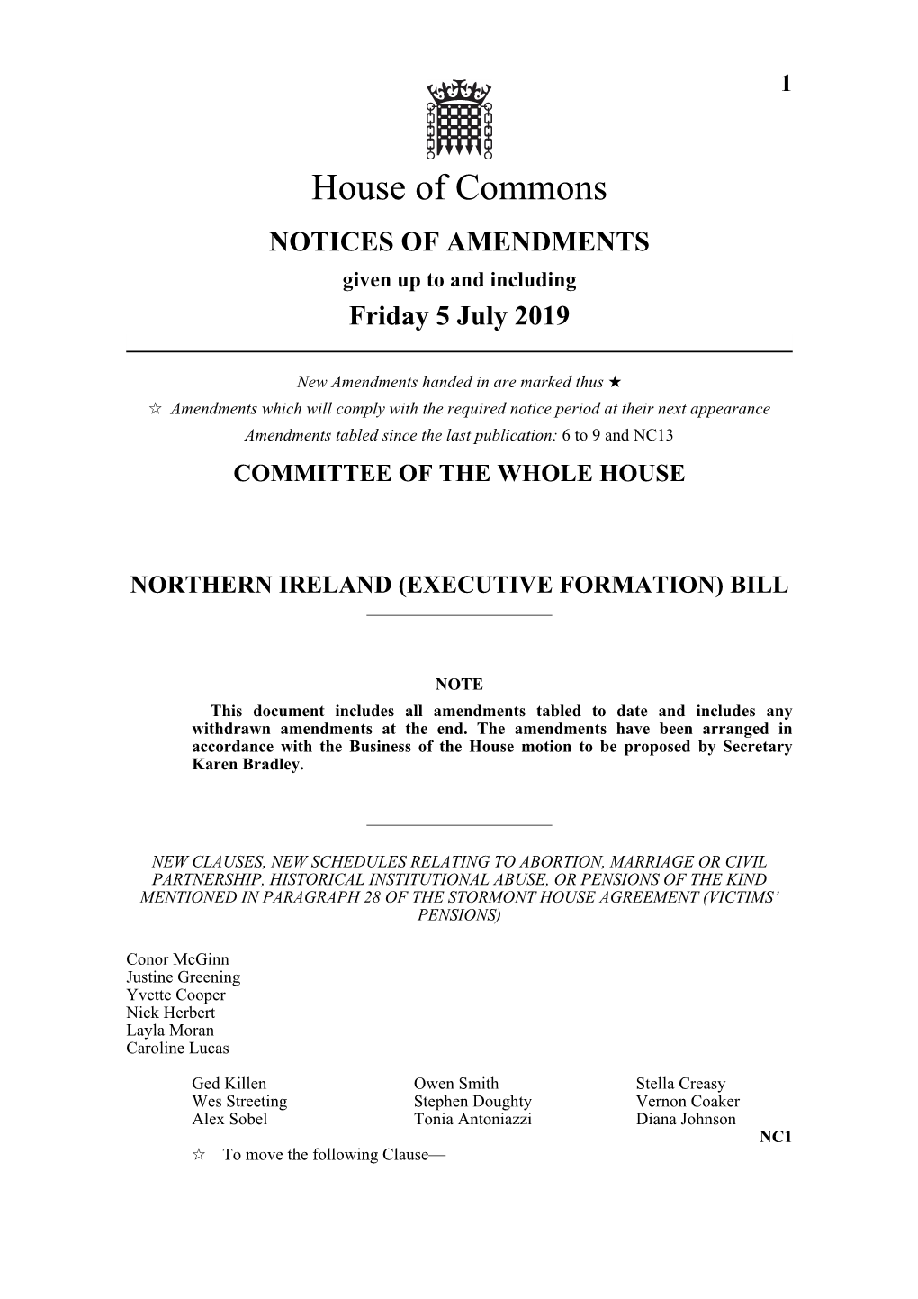 Notices of Amendments As at 5 July 2019