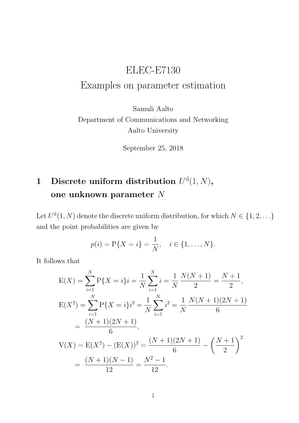 ELEC-E7130 Examples on Parameter Estimation