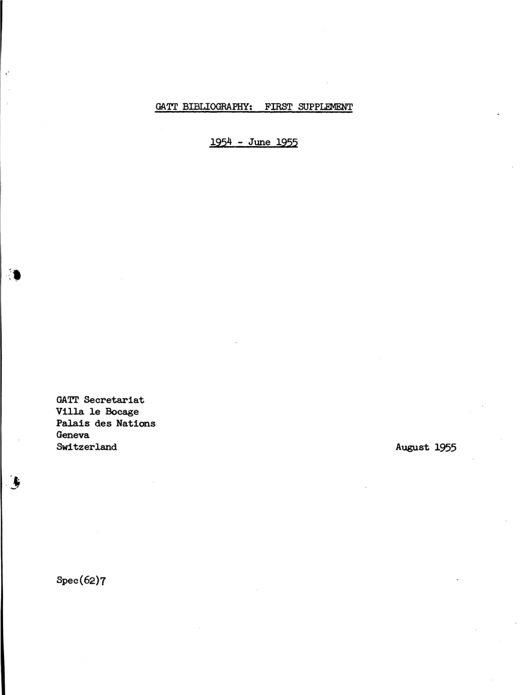 Gatt Bibliography: First Supplement 1954