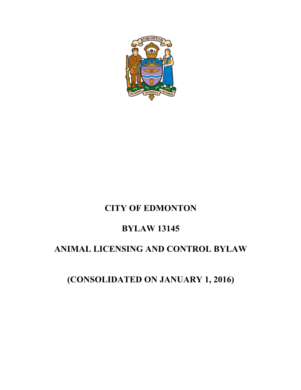 City of Edmonton Bylaw 13145 Animal Licensing and Control Bylaw
