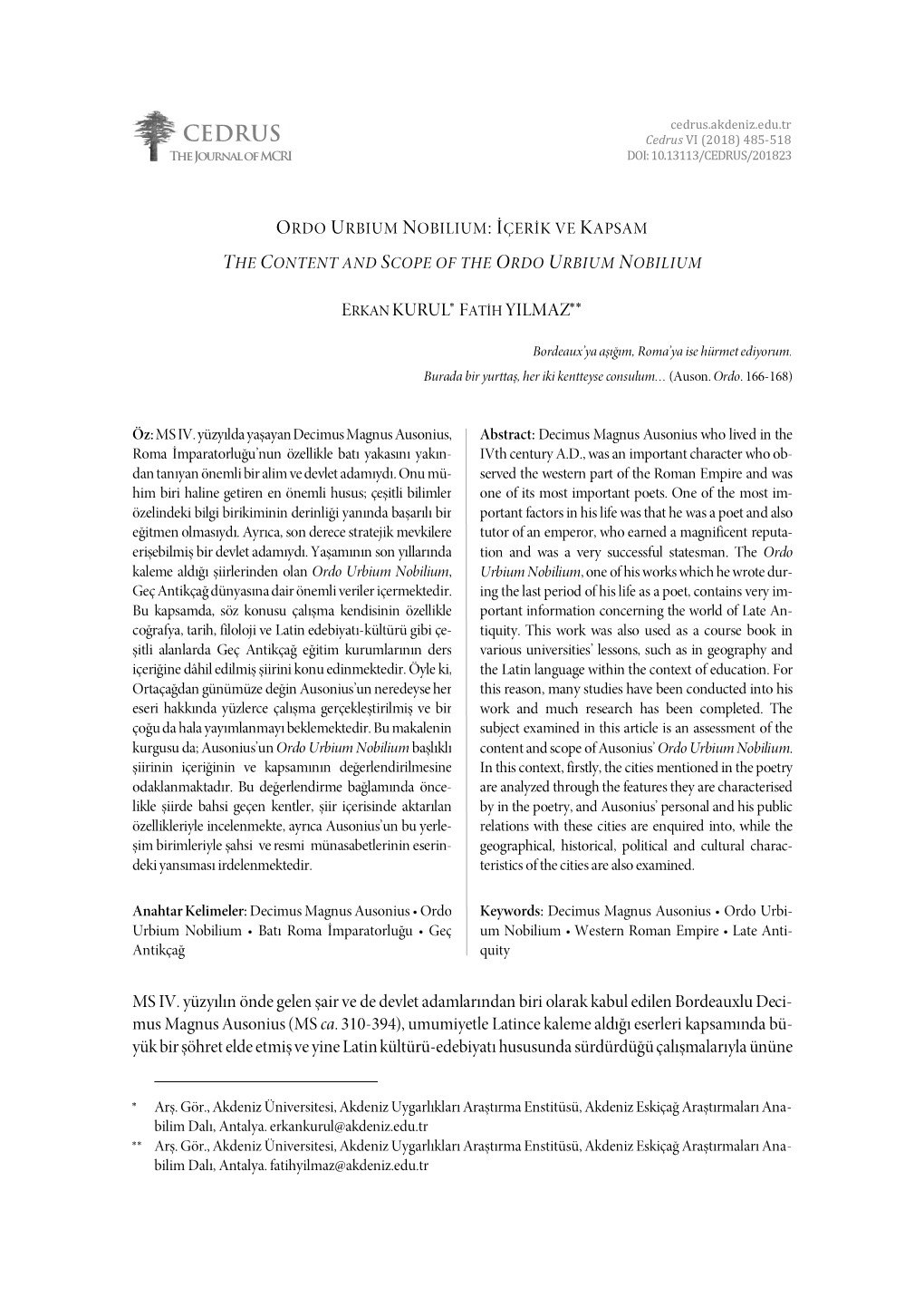The Content and Scope of the Ordo Urbium Nobilium