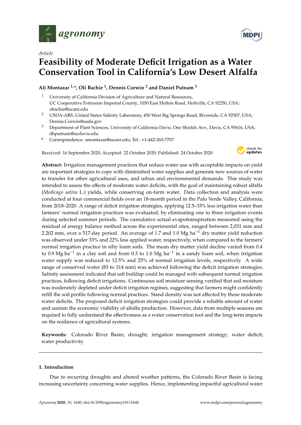 Feasibility of Moderate Deficit Irrigation As a Water Conservation