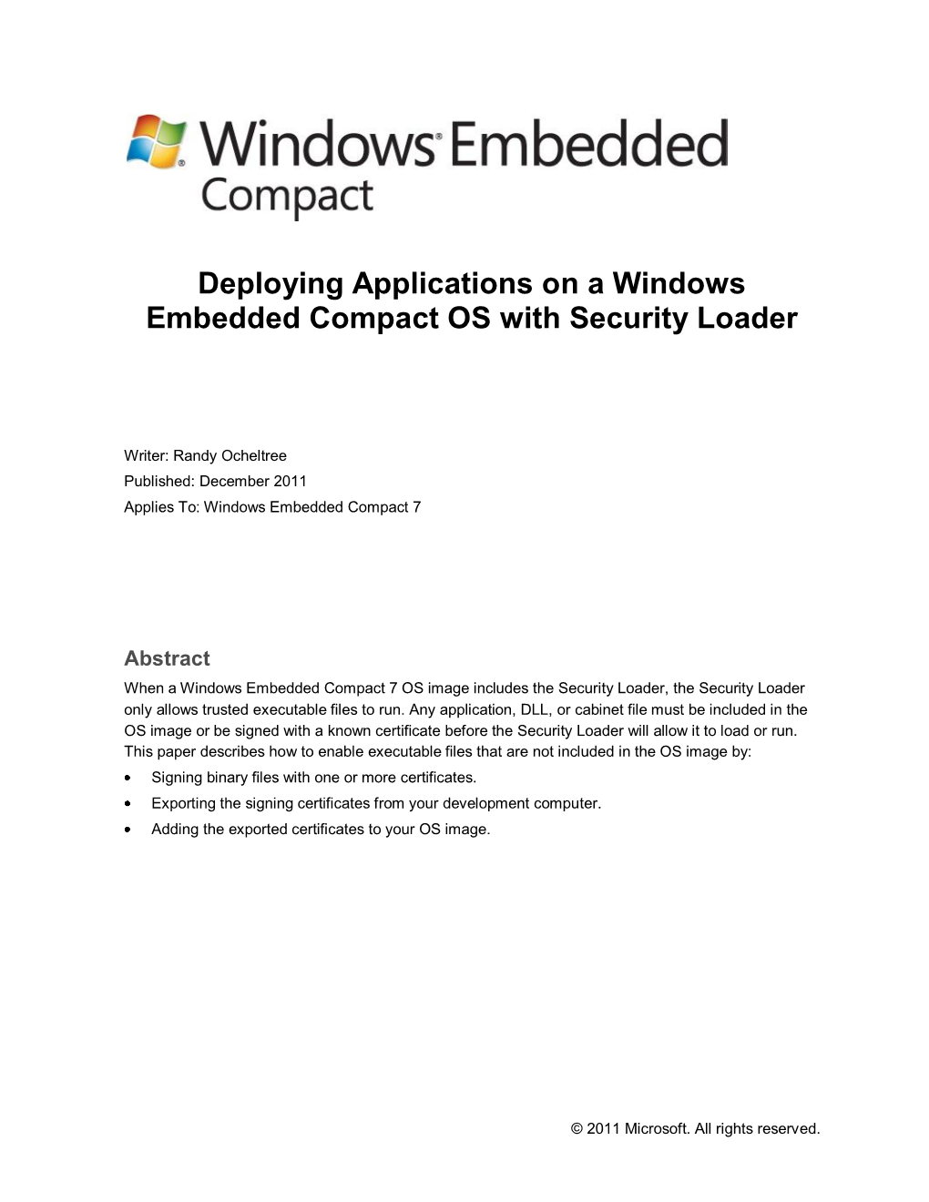 Deploying Applications on a Windows Embedded Compact OS with Security Loader