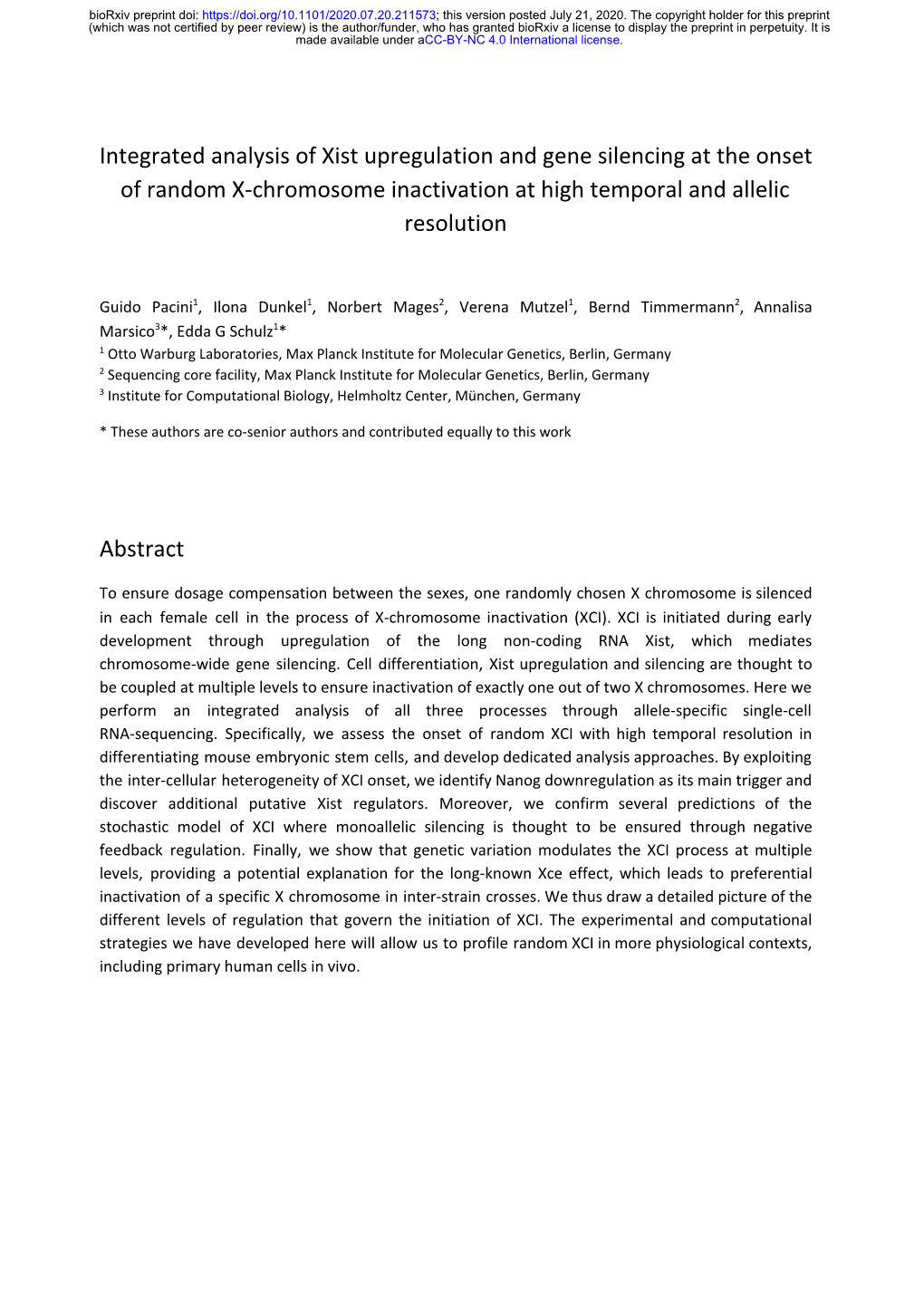 Integrated Analysis of Xist Upregulation and Gene Silencing at the Onset of Random X-Chromosome Inactivation at High Temporal and Allelic Resolution