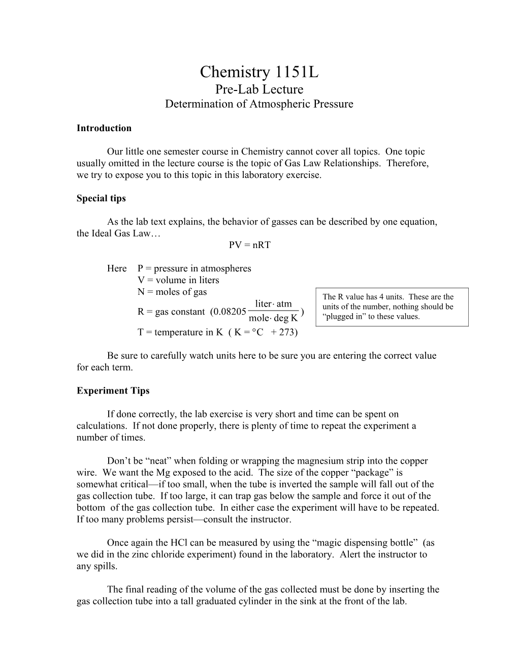 Determination of Atmospheric Pressure