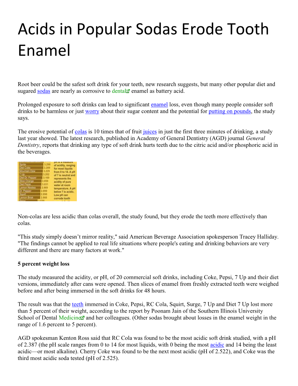 Acids in Popular Sodas Erode Tooth Enamel