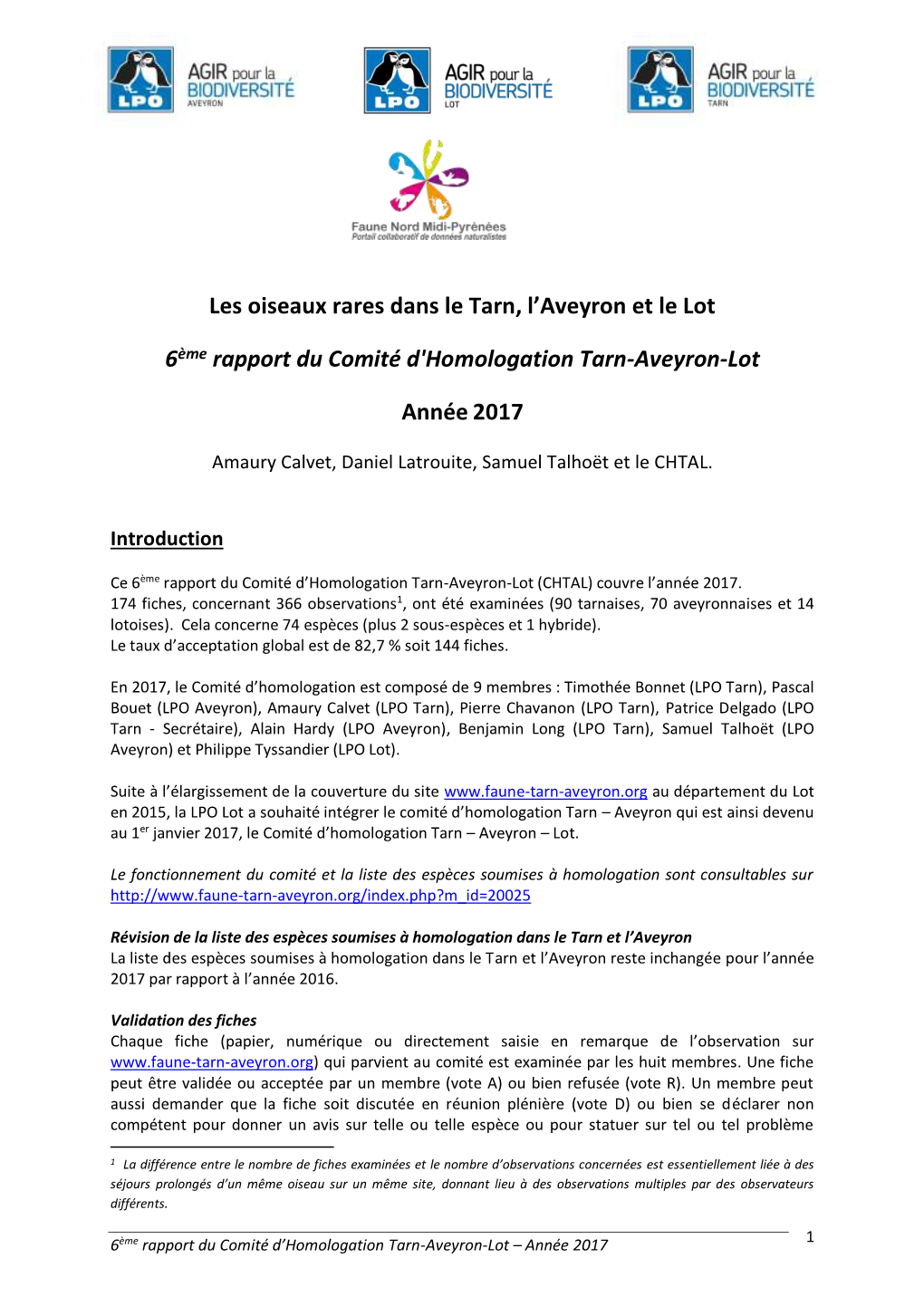 Rapport Du Comité D'homologation Tarn-Aveyron-Lot Année 2017