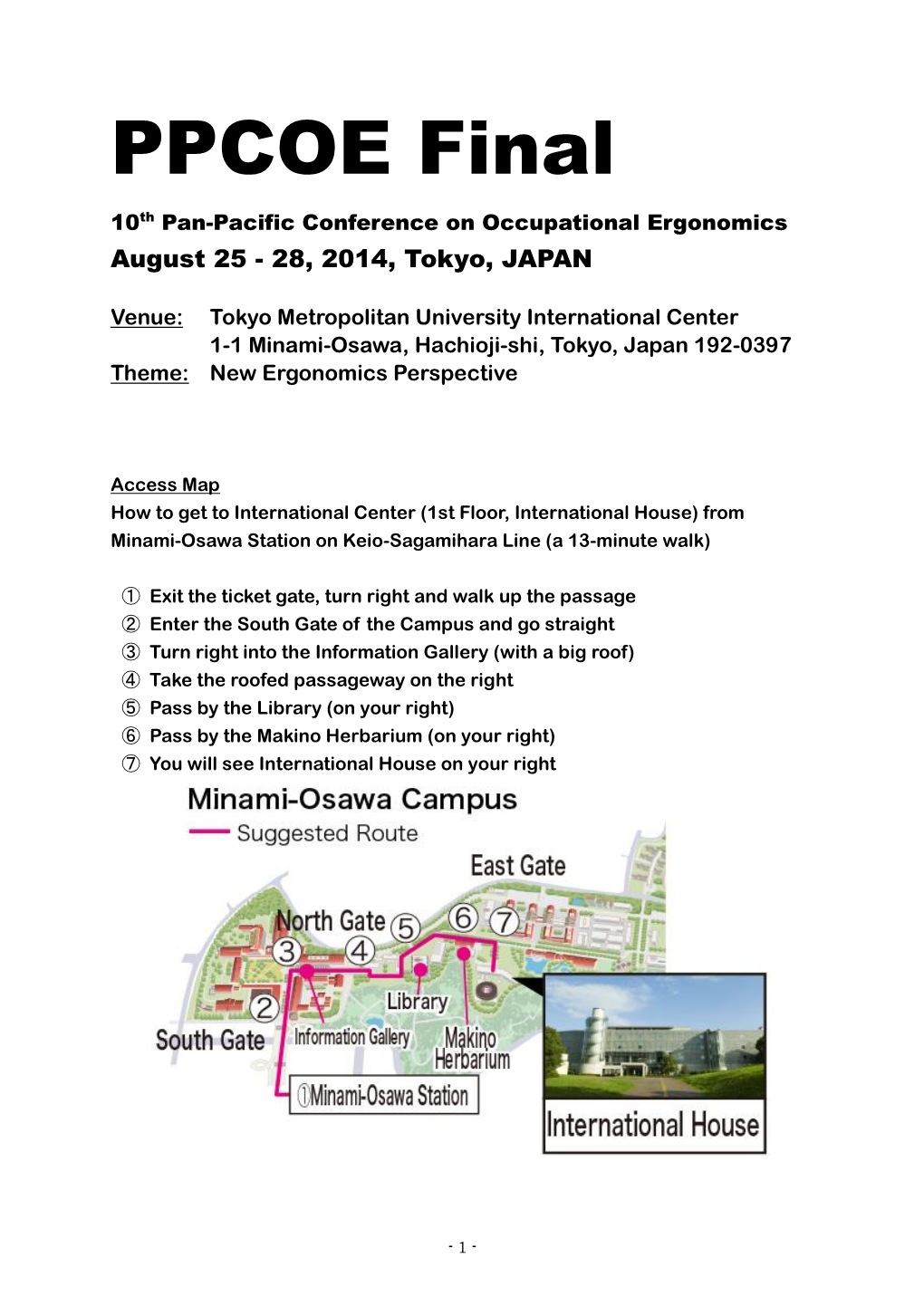 PPCOE Final 10Th Pan-Pacific Conference on Occupational Ergonomics August 25 - 28, 2014, Tokyo, JAPAN