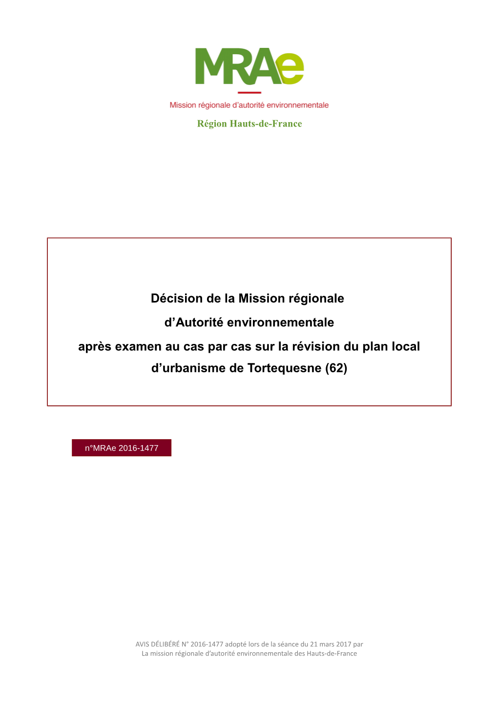 Décision De La Mission Régionale D'autorité Environnementale Après