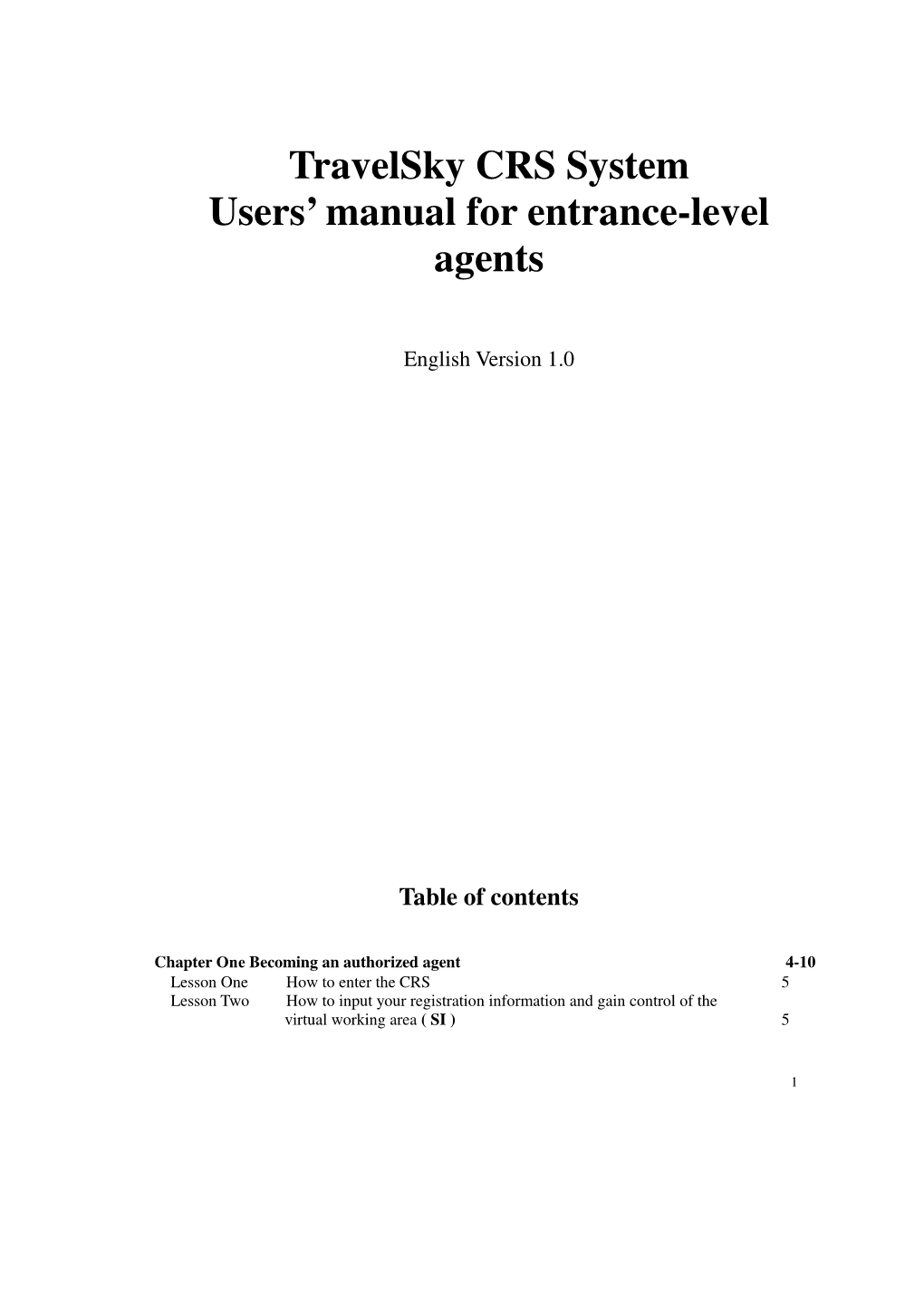 Travelsky CRS System Users' Manual for Entrance-Level Agents