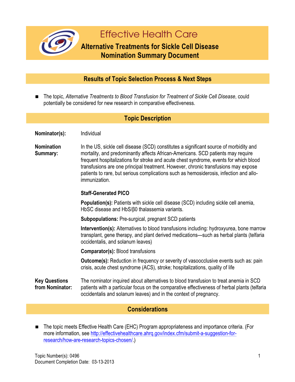 Topic 0496 Alternative Treatment for Sickle Cell Disease NSD FINAL SJ