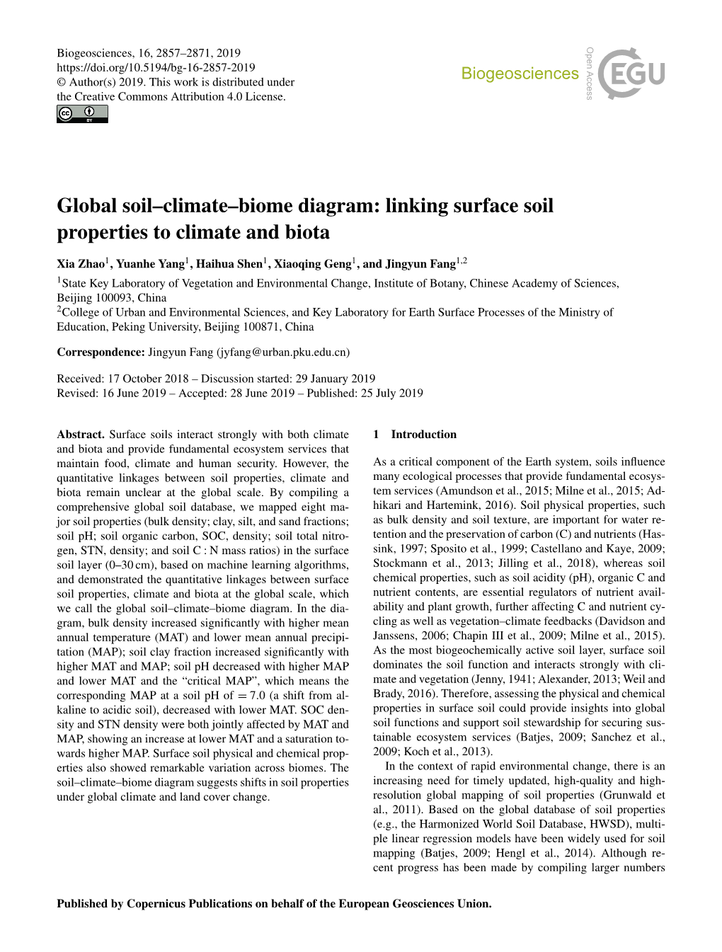 Global Soil–Climate–Biome Diagram: Linking Surface Soil Properties to Climate and Biota