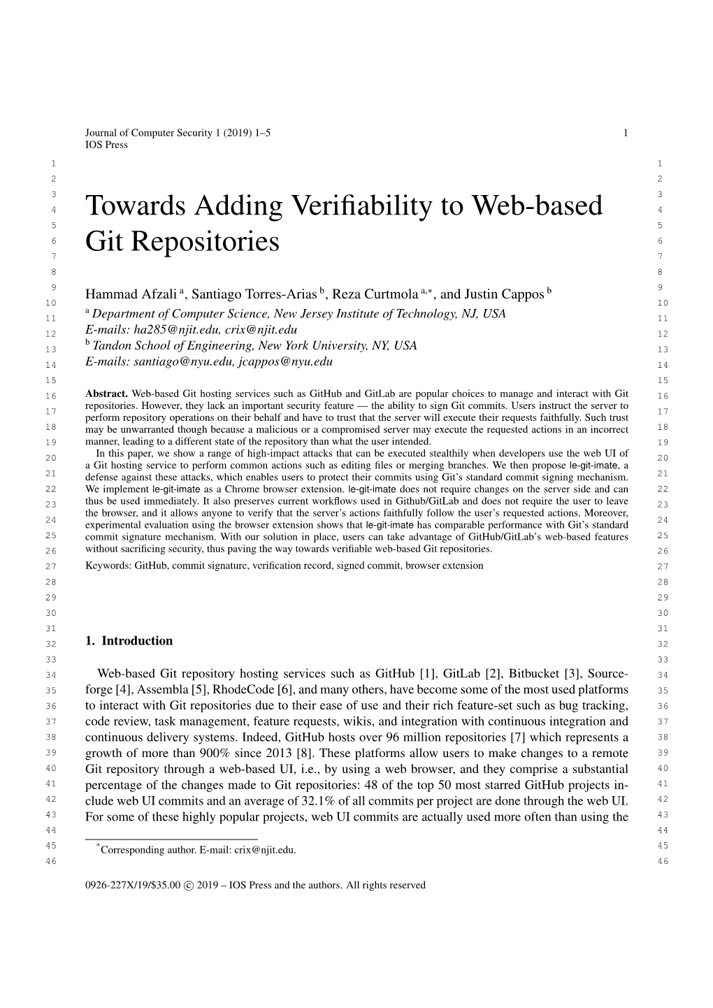 Towards Adding Verifiability to Web-Based Git Repositories