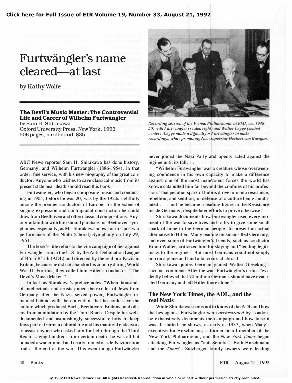 Furtwängler's Name Cleared—At Last