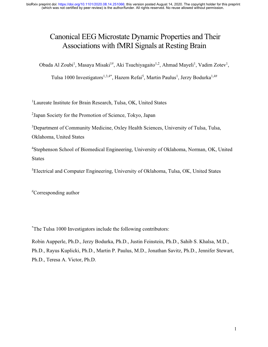 Canonical EEG Microstate Dynamic Properties and Their Associations with Fmri Signals at Resting Brain