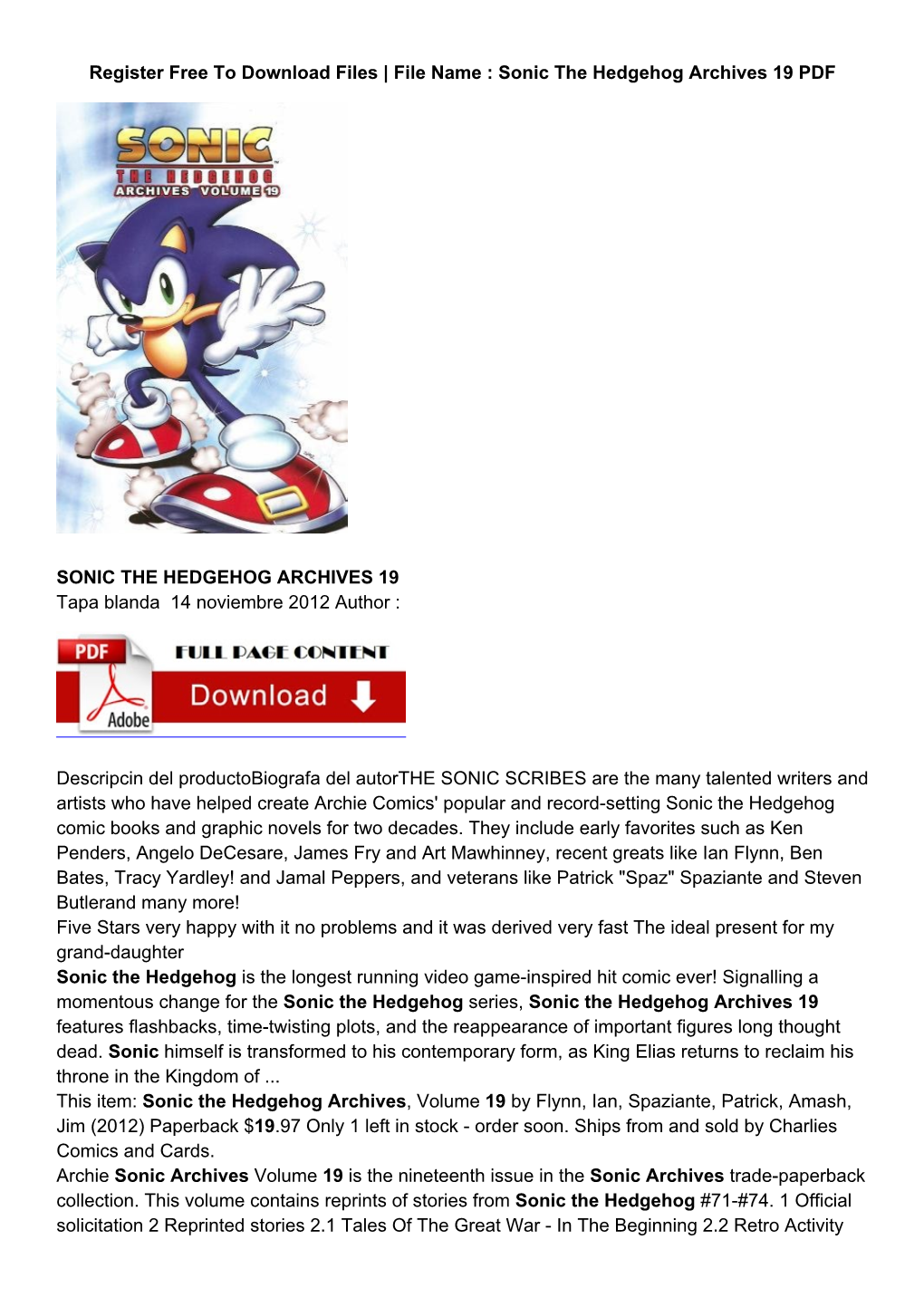 ? PDF Gratis SONIC the HEDGEHOG ARCHIVES