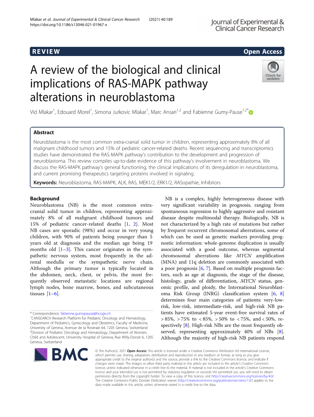 A Review of the Biological and Clinical Implications of RAS-MAPK Pathway Alterations in Neuroblastoma