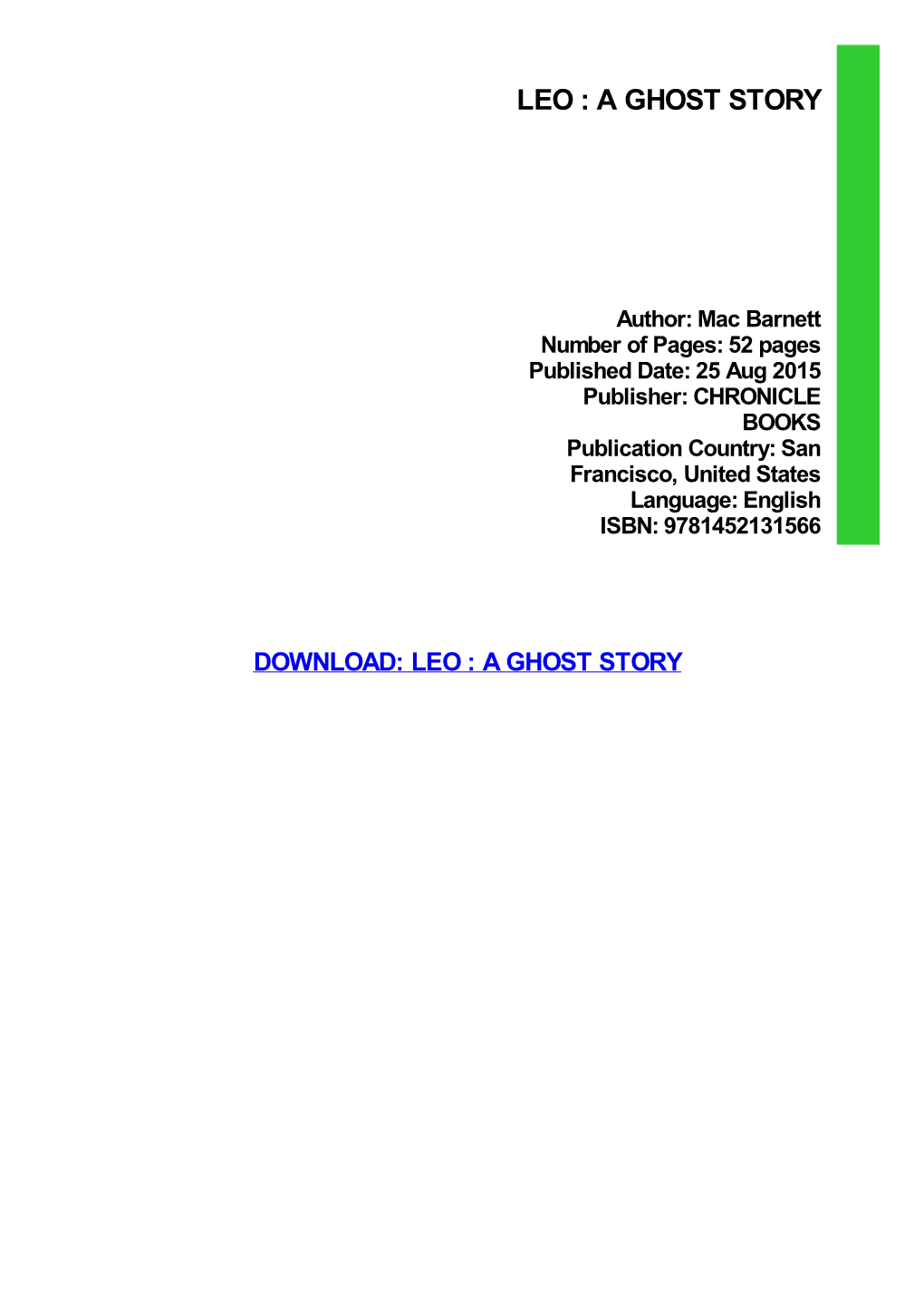 {Dоwnlоаd/Rеаd PDF Bооk} Leo : a Ghost Story