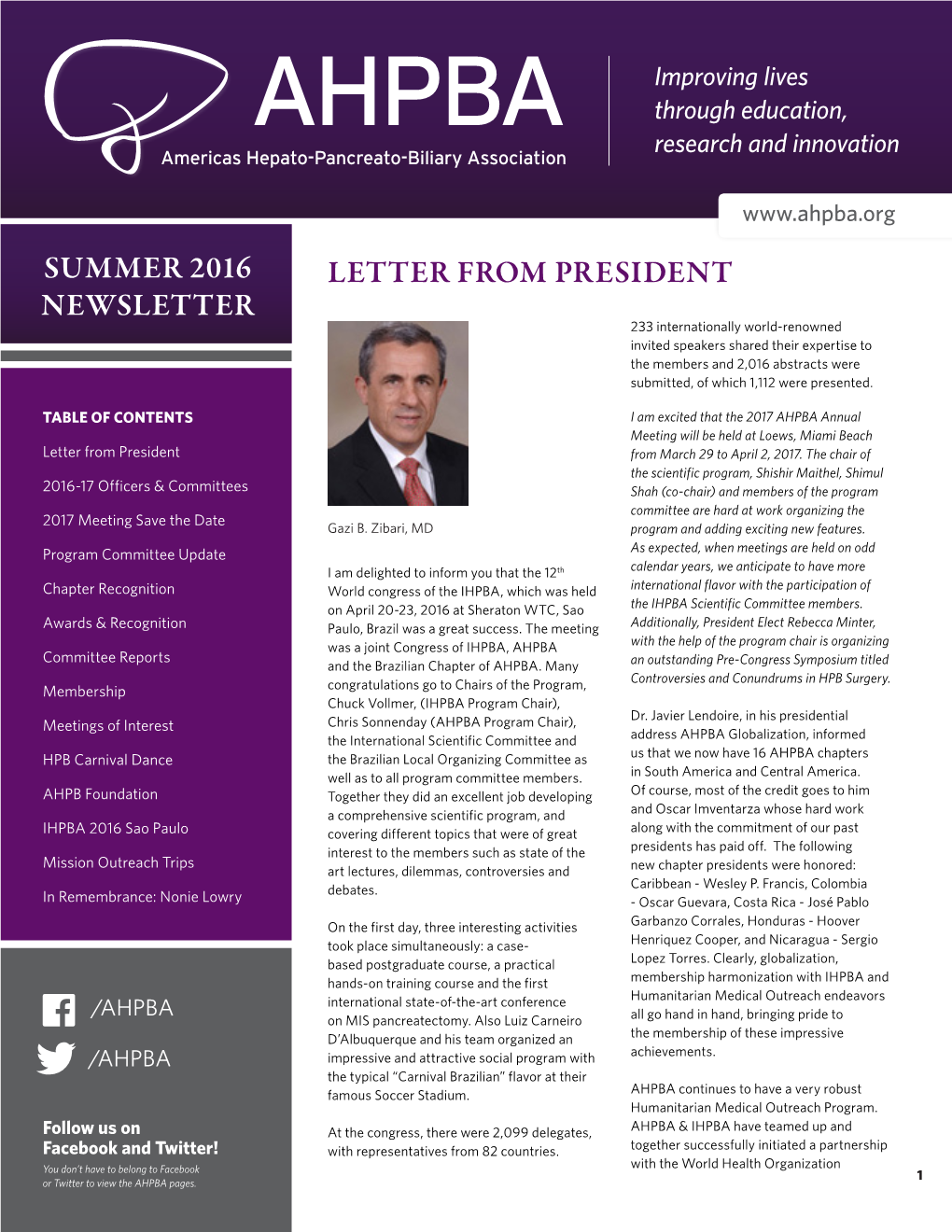 Letter from President Summer 2016 Newsletter