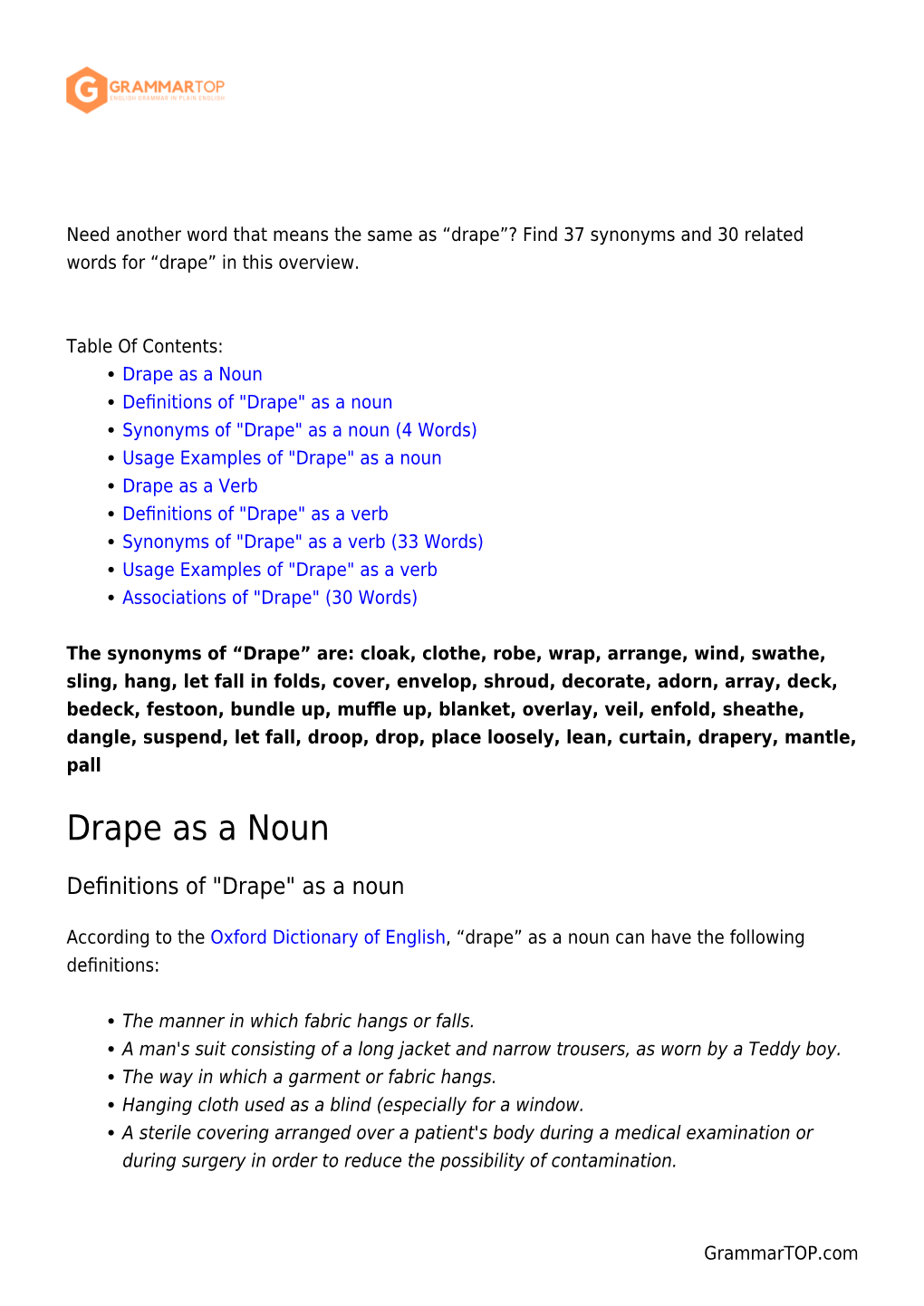 Drape”? Find 37 Synonyms and 30 Related Words for “Drape” in This Overview