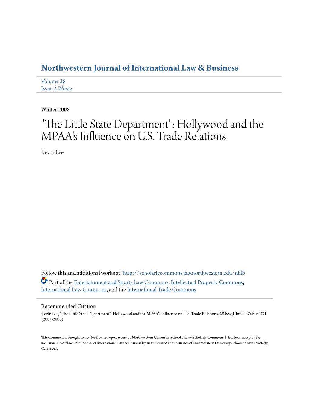 Hollywood and the MPAA's Influence on US Trade Relations